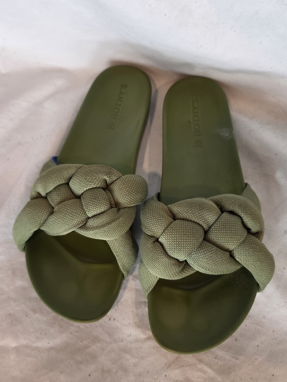 Rothy's Bubble Slide Sandals Size 10 Olive Green Braided - Picture 3 of 13